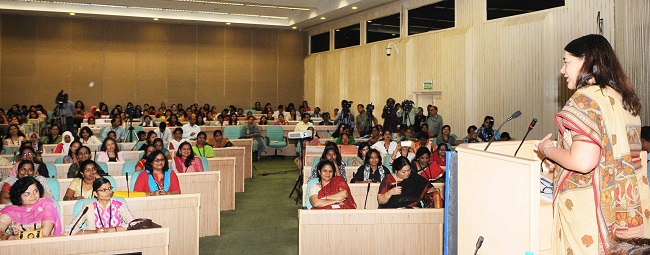 The Union Minister for Women and Child Development, Smt. Maneka Sanjay Gandhi addressing at the inauguration of the All India Women Journalists workshop, jointly organised by the Ministry of Women and Child Development and Press Information Bureau, in New Delhi on June 07, 2016.