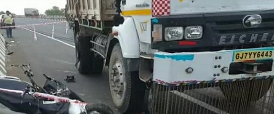 Truck and scooter accident on Ahmedabad Vadodara highway
