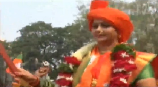 bjp mla sangita patil rides on horse for filing nomination