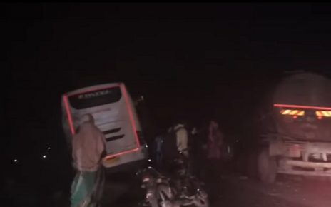 road accident of bus and tanker on ahmedabad rajkot highway