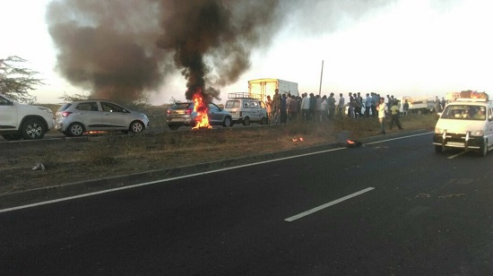 rajput youth burn tyres on bagodara bawla highway