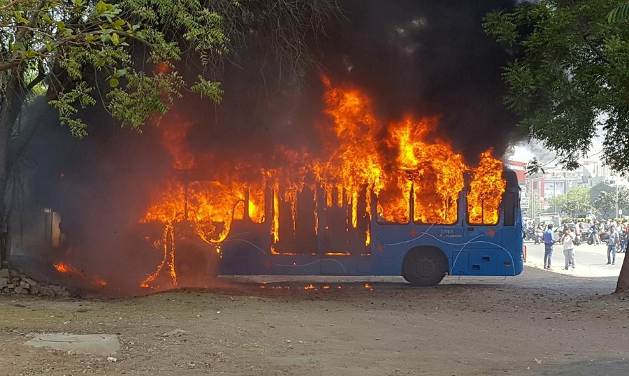 brts bus catch fire in ahmedabad at karnavati club