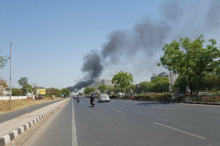 flames seen near karnavati club of burning bus