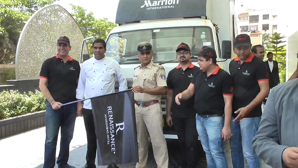 mobile food truck flag off by renaissance hotel in ahmedabad