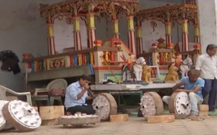 chariots of lord jagannath being repaired