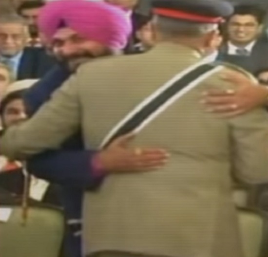 sidhu hugs pakistan army chief