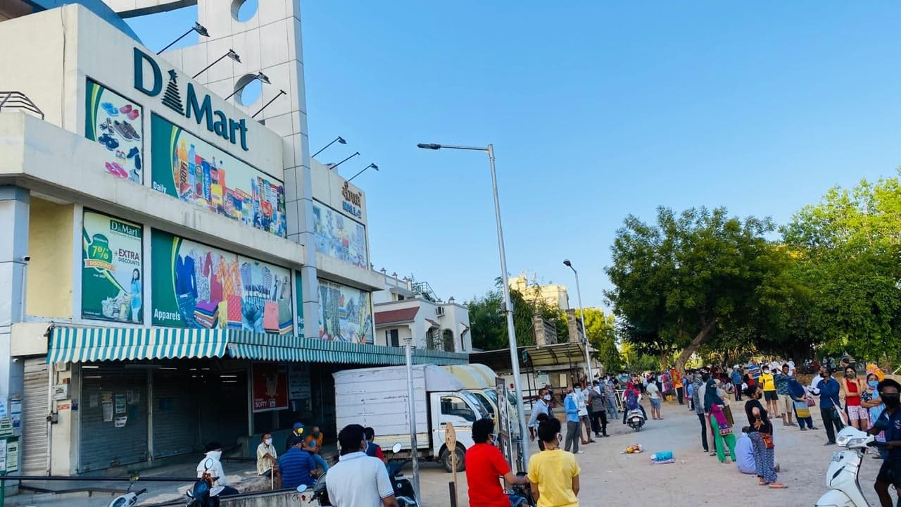 Big queue outside D Mart super market in Ahmedabad during lockdown